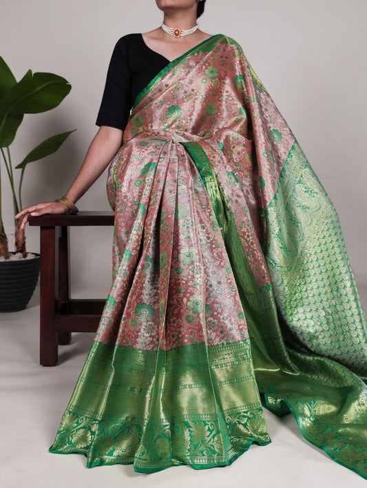 Baby Pink Color Zari Weaving Work Jacquard Silk South Indian Saree