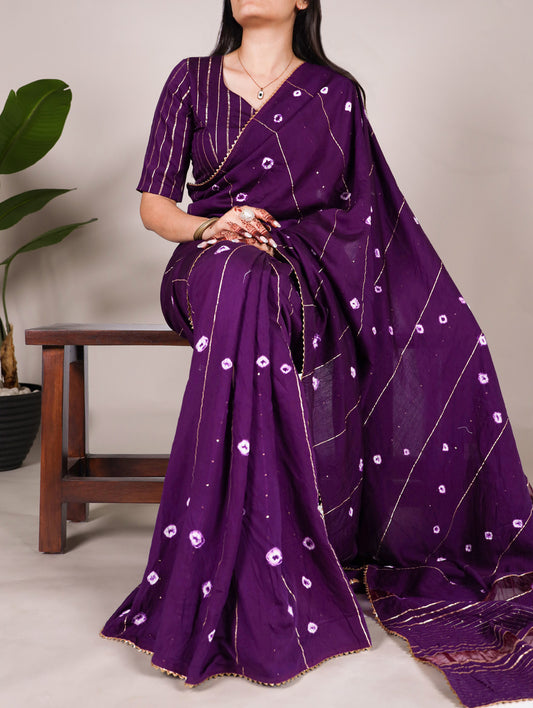 Purple Color Sequins With Zari Line Viscose Chanderi Saree