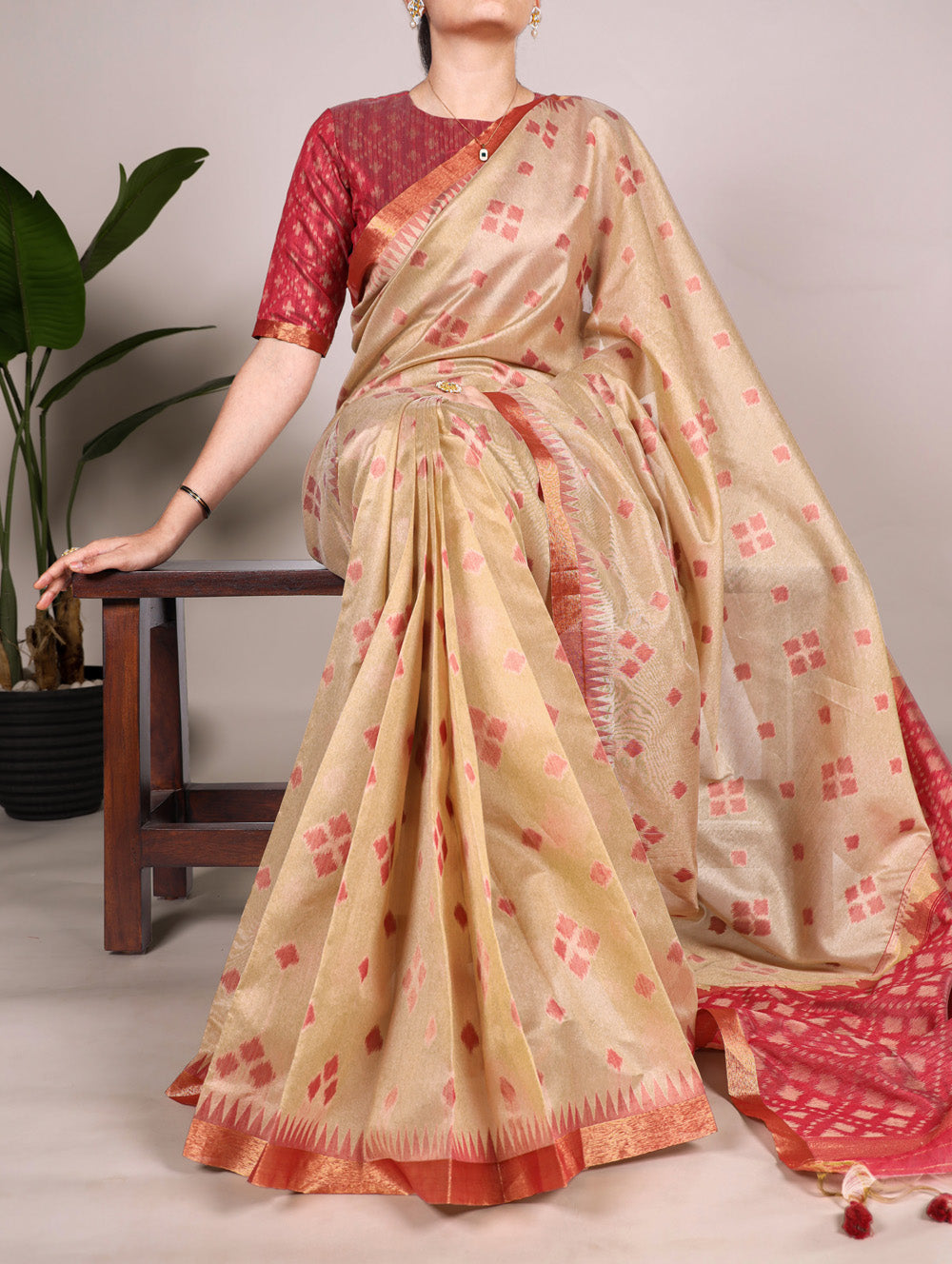 Chiku Color Jacquard Silk Patola Print With Zari Weaving Work Saree