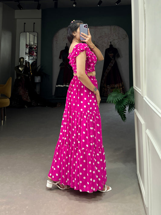 Pink Color Polka Dot Print Georgette Co-ord Set Party Wear Collection