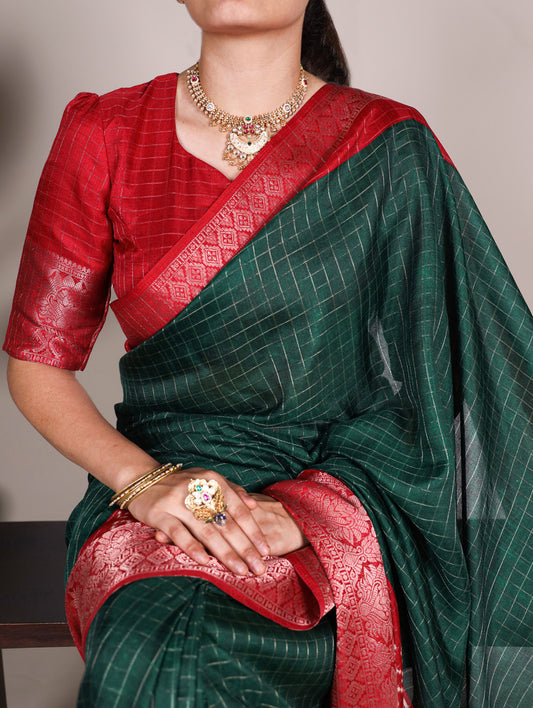 Green Color Patola Print With Weaving Work Tussar Chex Saree