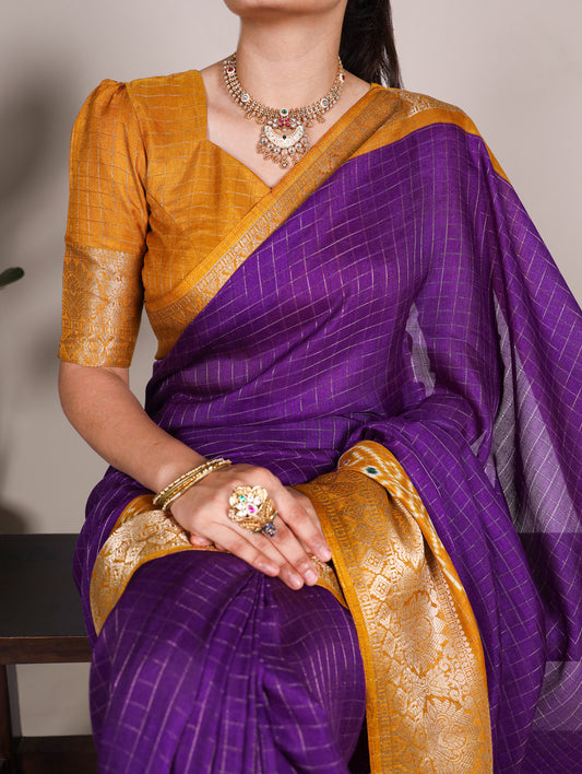 Purple Color Patola Print With Weaving Work Tussar Chex Saree