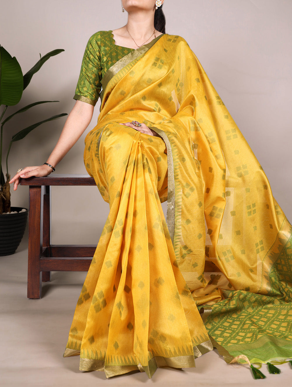 Yellow Color Jacquard Silk Patola Print With Zari Weaving Work Saree