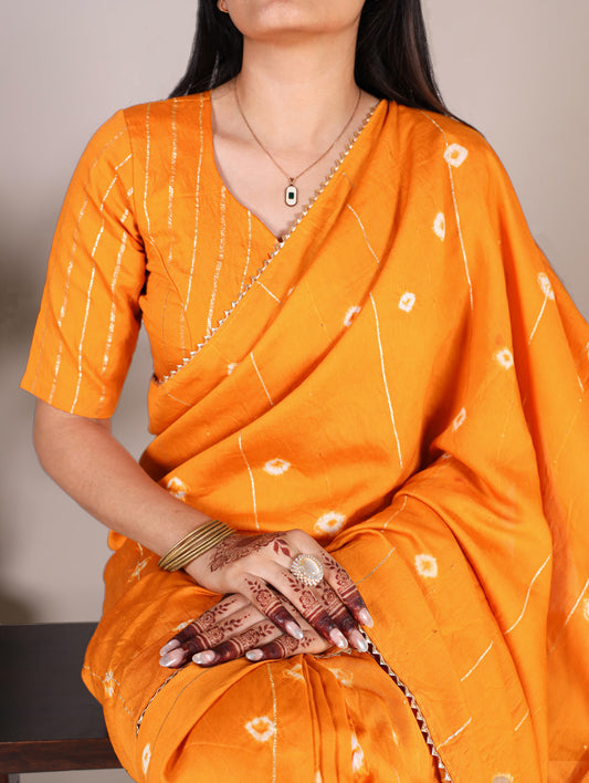 Mustard Color Sequins With Zari Line Viscose Chanderi Saree