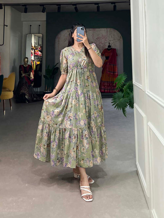 Pista Color Floral Print Georgette Dress
