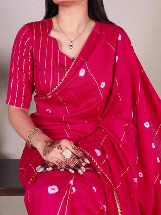 Pink Color Sequins With Zari Line Viscose Chanderi Saree