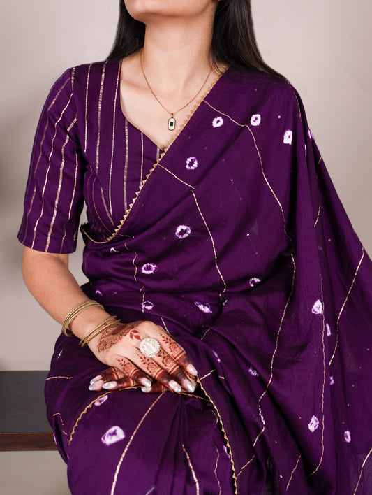 Purple Color Sequins With Zari Line Viscose Chanderi Saree