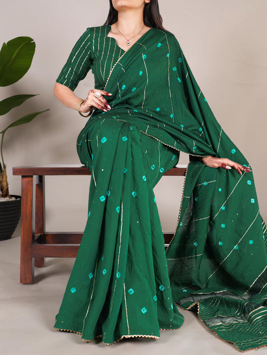 Green Color Sequins With Zari Line Viscose Chanderi Saree