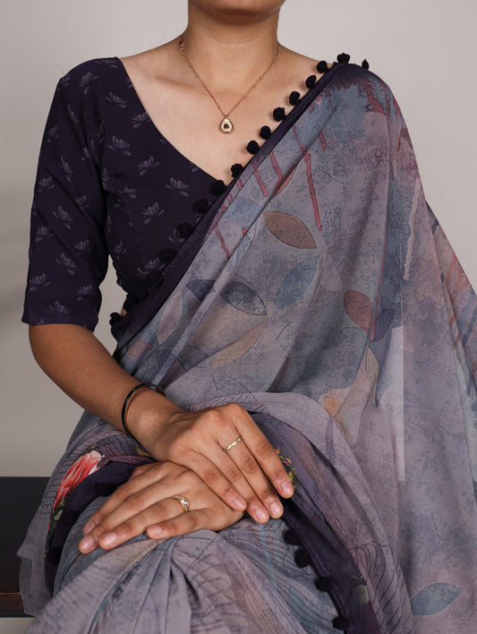 Mauve Color Floral Print With Georgette Trading Saree