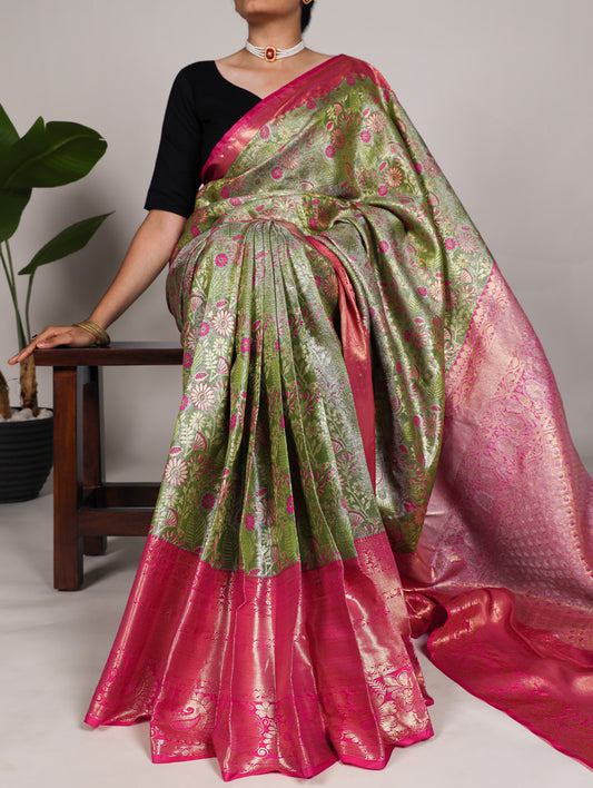 Pista Color Zari Weaving Work Jacquard Silk Saree