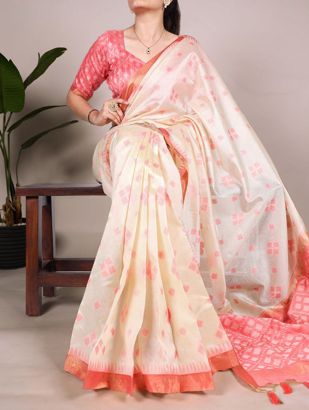 Off White Color Jacquard Silk Patola Print With Zari Weaving Work Saree