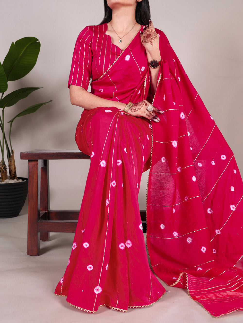 Pink Color Sequins With Zari Line Viscose Chanderi Saree