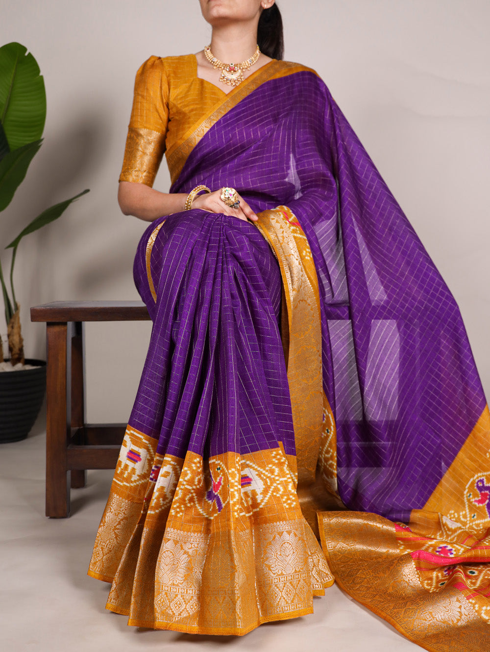 Purple Color Patola Print With Weaving Work Tussar Chex Saree